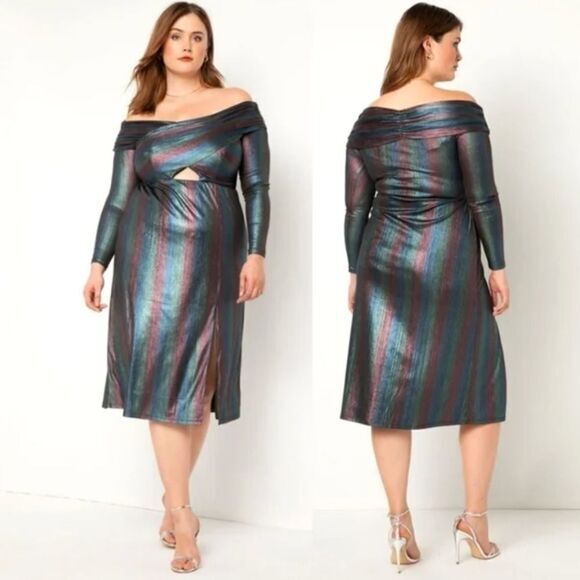 Eloquii Women's Plus Size Cross Bodice Rainbow Dress, 14